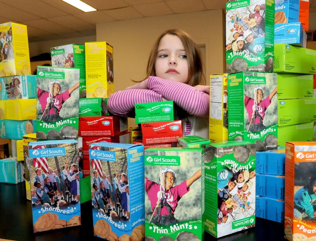 (032409 Everett, MA) Girls Scouts from Troop 71071 in Everett are feeling a bit down in the dumps as the cookie drive is not setting any records this year. The economy and poor winter weather has hurt their sales figures. Samantha Mandracchia